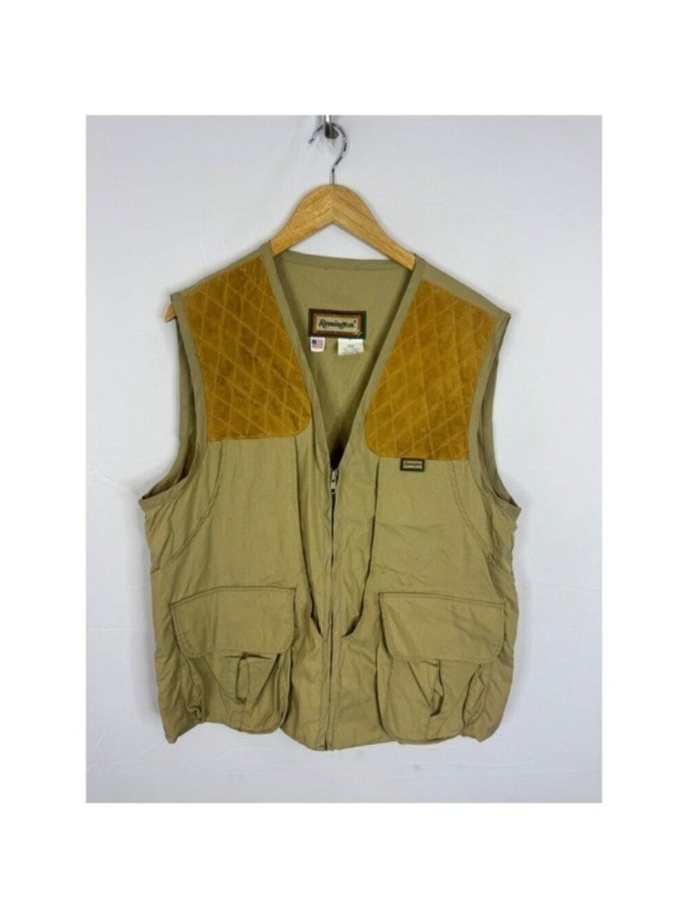 Remington Mens Large Tan Cordura Nylon Suede Shooting Hunting Vest Made in USA